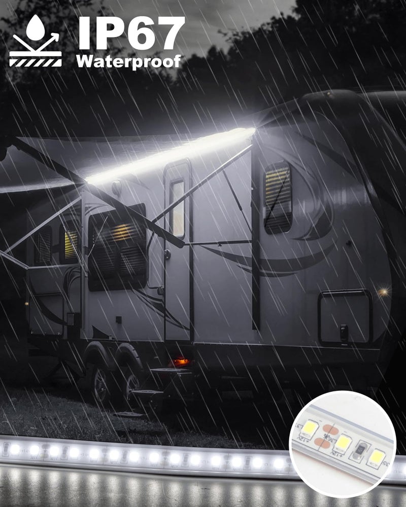 LLTOP Store RV Awning Lights 12vdc 20ft White Exterior LED Strip Outdoor Camper Waterproof IP67 Motorhome Travel Trailer Canopy RV Underglow Tape Lights - Image 3